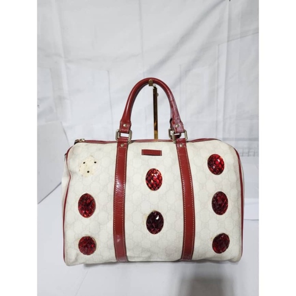 Authentic Gucci 2 Way Heart Monogram Boston Bag White/Red - Picture 1 of 16